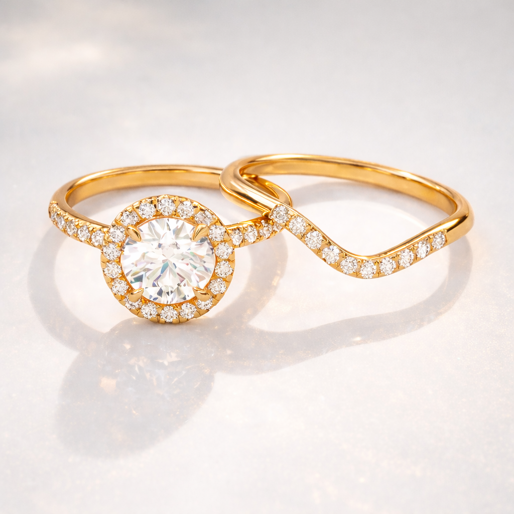 Classic round solitaire engagement ring with curved band
