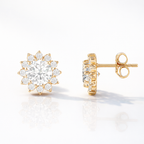 Elegant Diamond Stud Earrings With Round Cut Diamonds And Halo Setting
