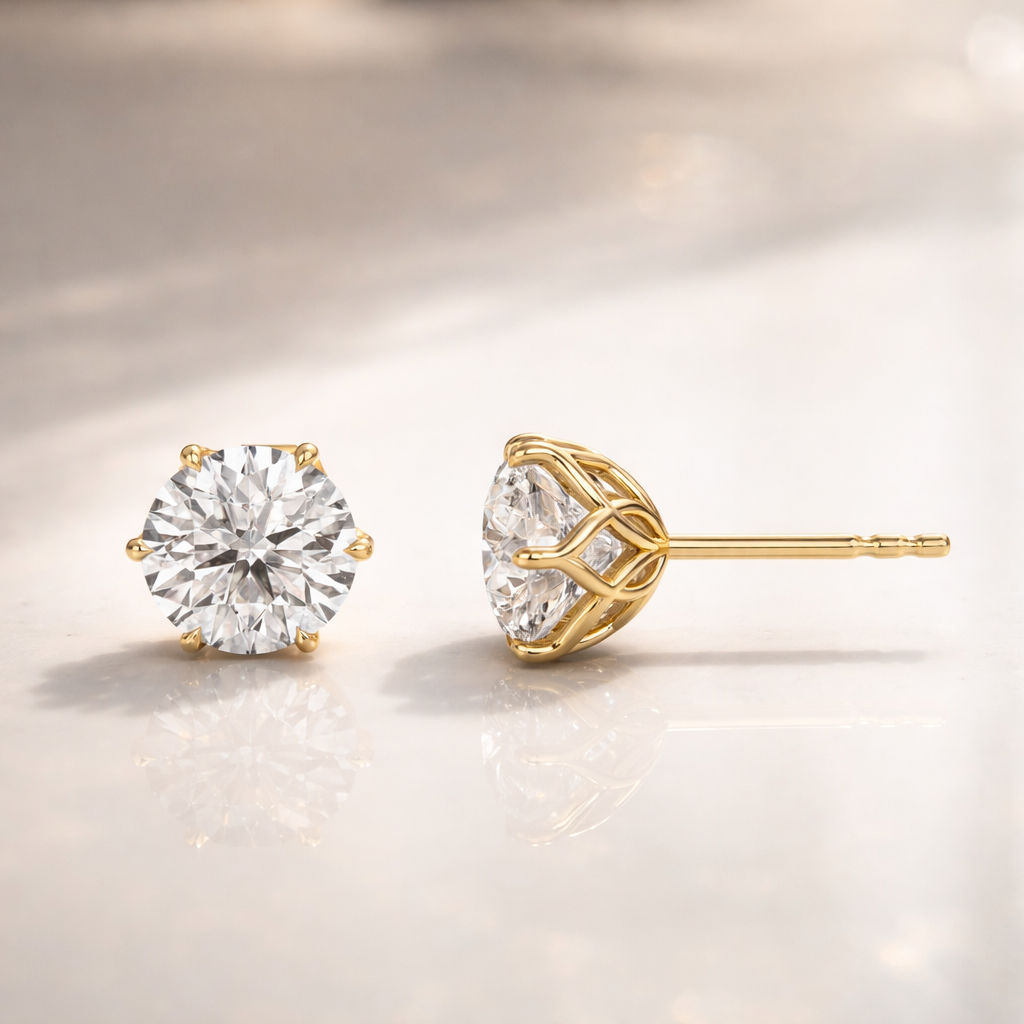 Luxury Diamond Stud Earrings In Yellow Gold Setting
