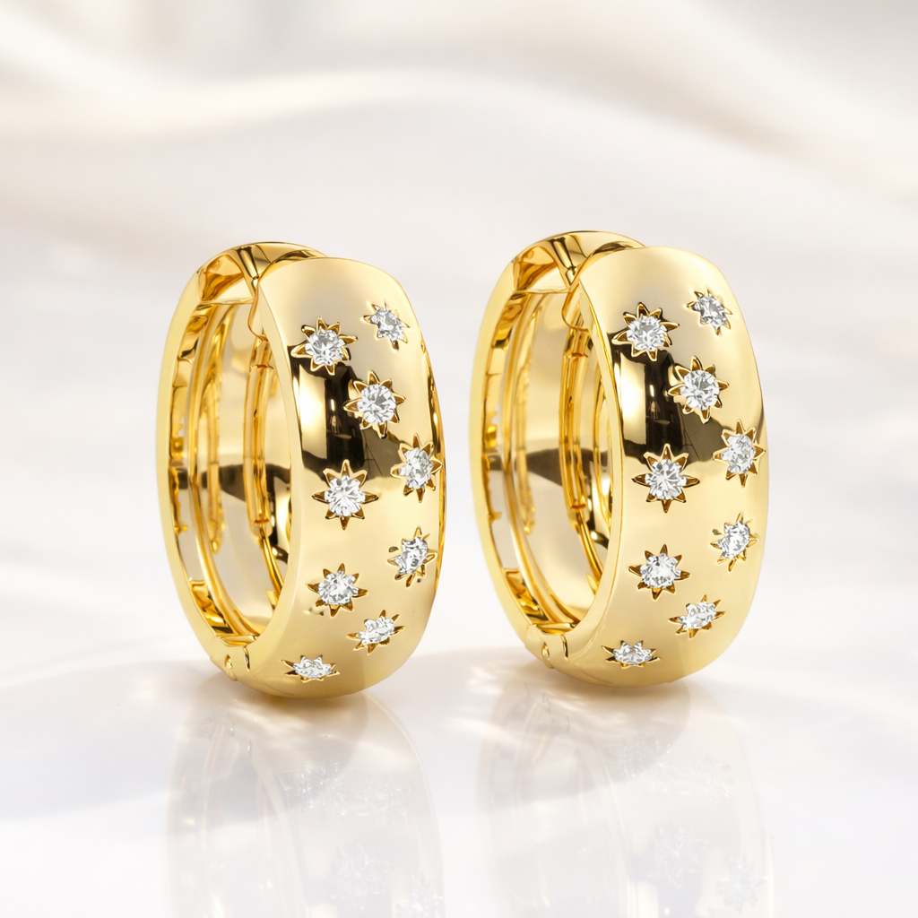 Moissanite Earrings Star Huggie Earrings Round Cut Diamond
