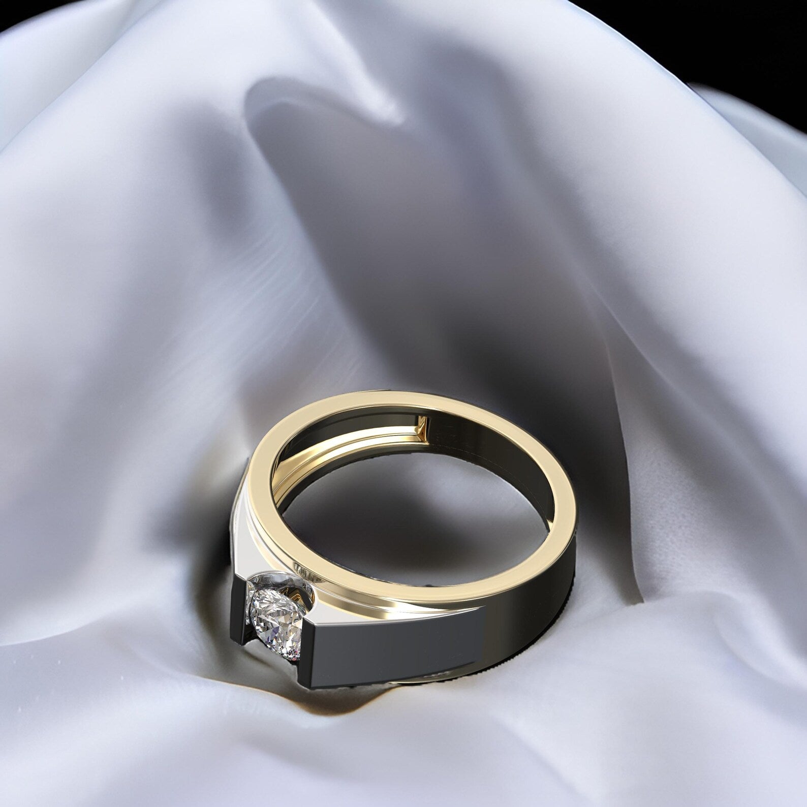 Round Cut Mens Ring With Flush Set Diamond Low Profile Setting