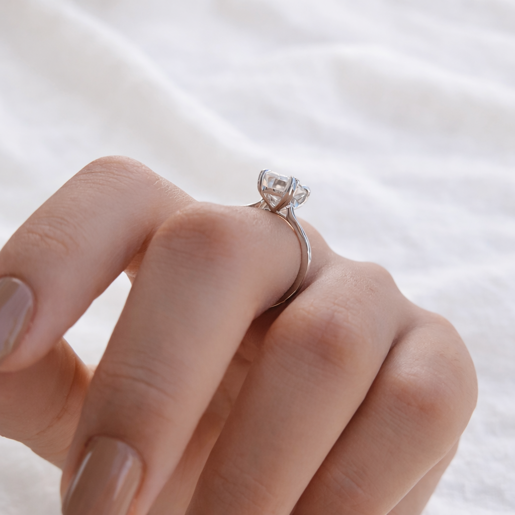 Solitaire Emerald Cut Ring In White Gold Engagement Ring Setting
