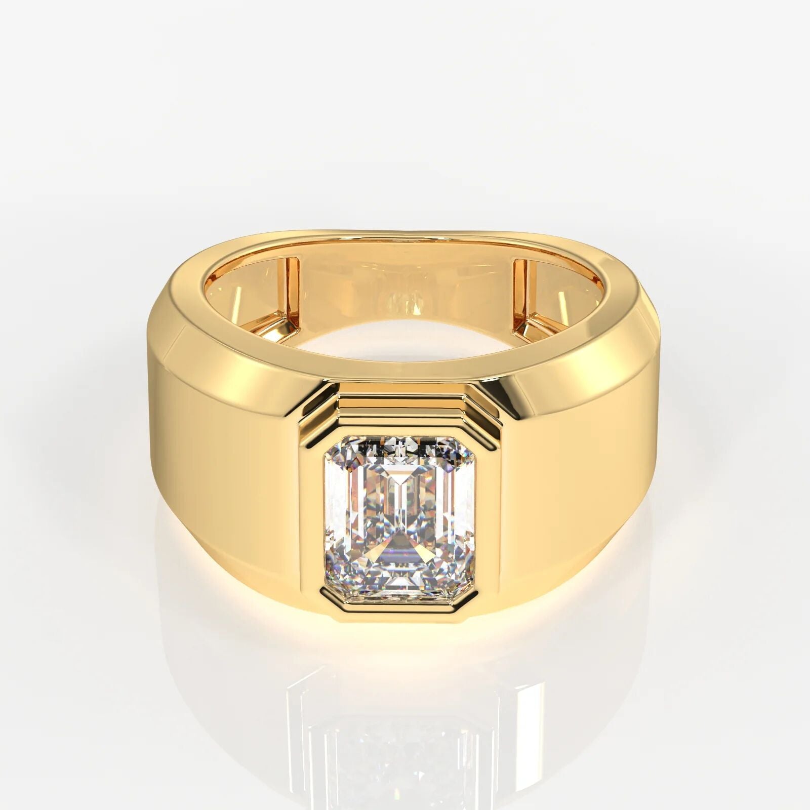 Mens Emerald Cut Ring Available In Yellow Rose Or White Gold