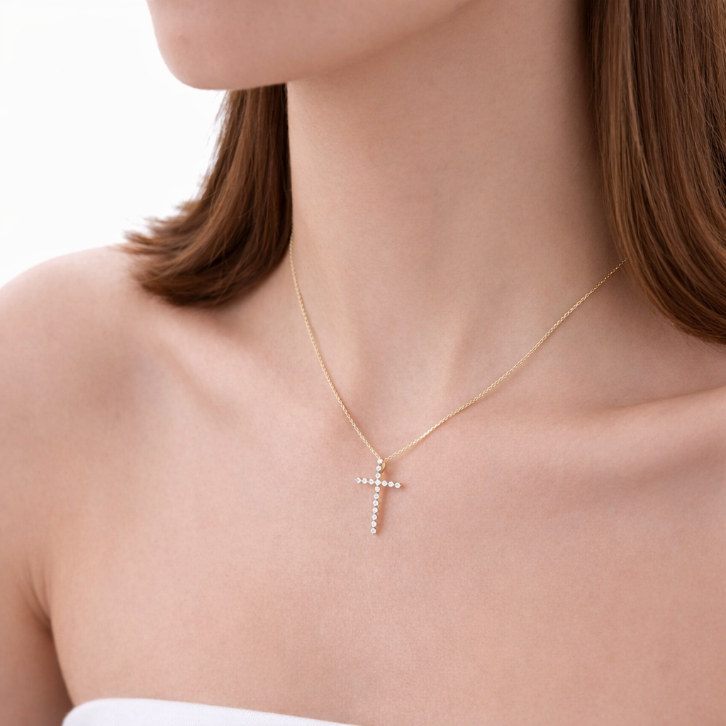 Rose Gold Pendant Moissanite Cross Pendant Religious Pendant
