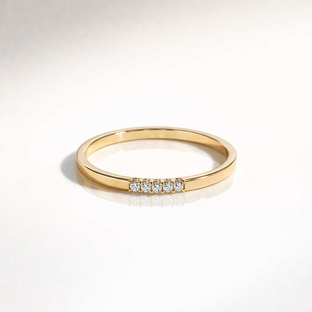 Yellow Gold Small Diamond Wedding Band For Everyday Wear
