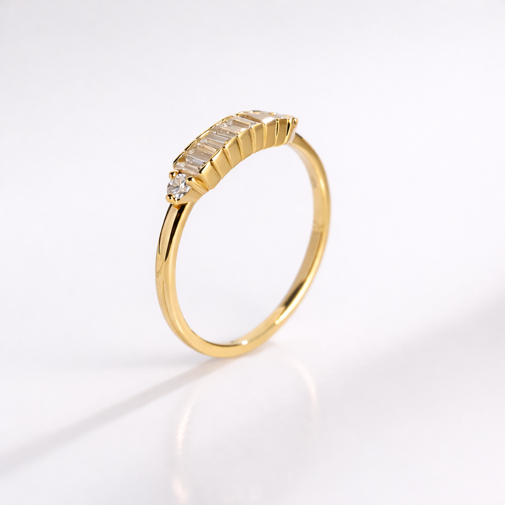 Dainty Round And Baguette Wedding Band With Diamonds

