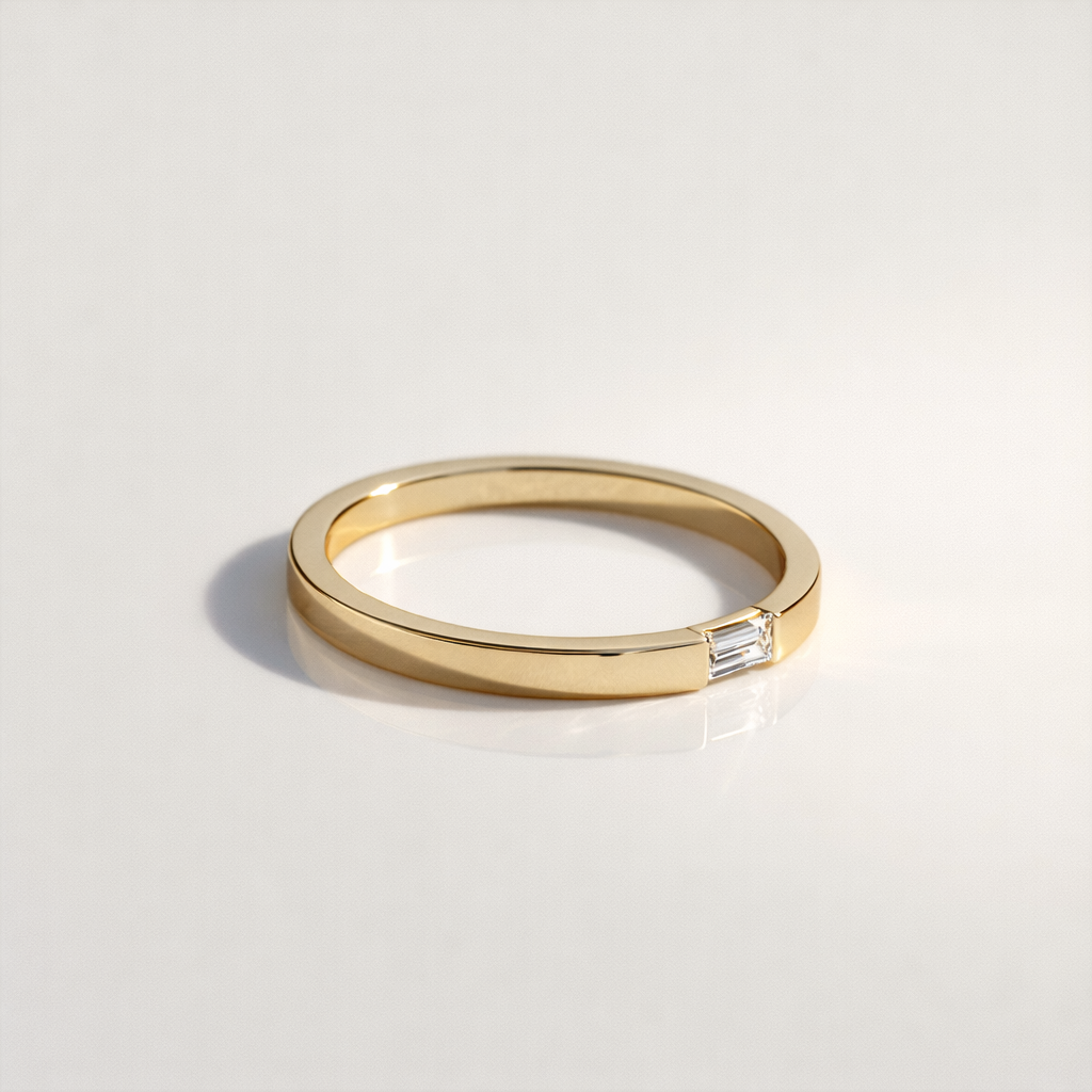 Stackable Baguette Diamond Wedding Ring In Yellow Gold
