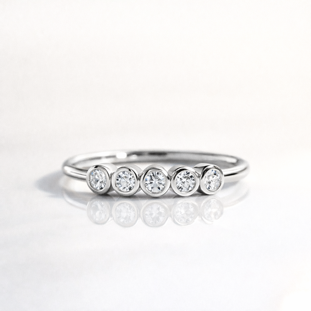 Yellow Gold Bezel Set Round Cut Diamond Band
