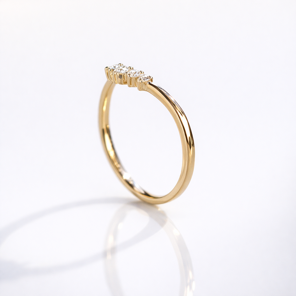5 Stone V Shaped Diamond Wedding Band In Yellow Gold
