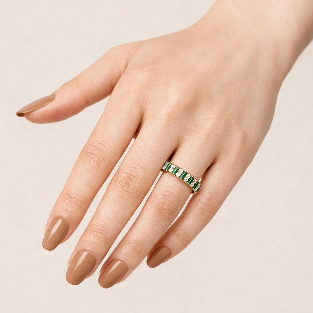 Eternity Emerald And Diamond Wedding Band