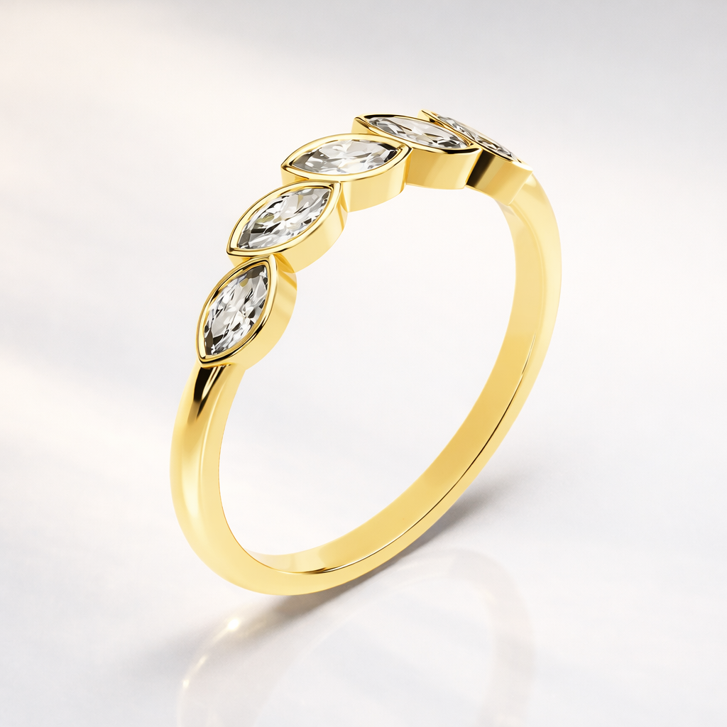 Five stone marquise bezel diamond wedding ring
