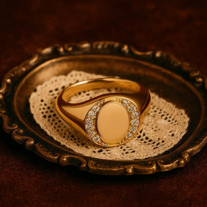 Halo Signet Engagement Ring Wedding Band Jewelry Men Women Unisex Style Anniversary Gift Bridal Love Wedding 
