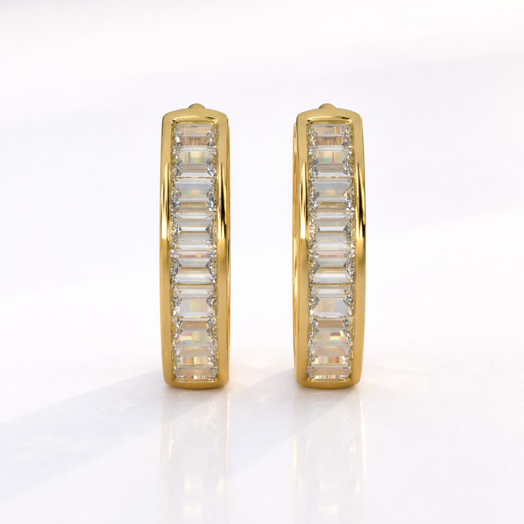 Custom Earrings Baguette Huggie Earrings Hoop Earring
