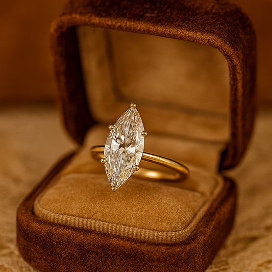 Stunning Marquise Cut Moissanite Solitaire Ring In Yellow Gold For Women's Wedding And Engagement