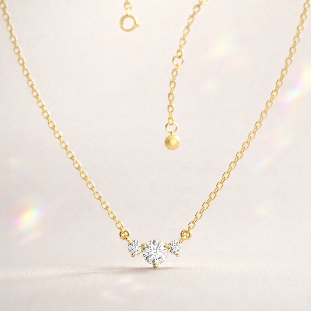 Custom Diamond Pendant Featuring Three Stone Pendant As Past Present Future Gift For Her
