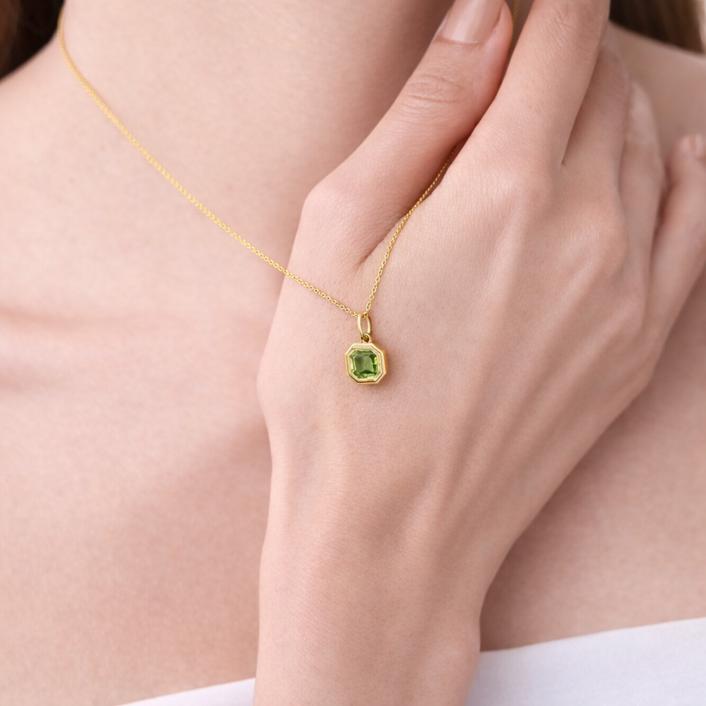Birthstone Pendant Peridot Pendant Yellow Gold Pendant
