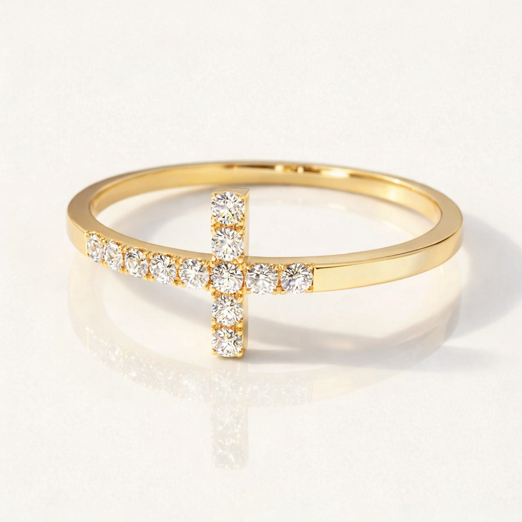 Christian Cross Wedding Band With Diamond Or Moissanite
