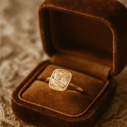 Yellow Gold Cushion Cut Diamond Solitaire Ring – Modern Bezel Setting
