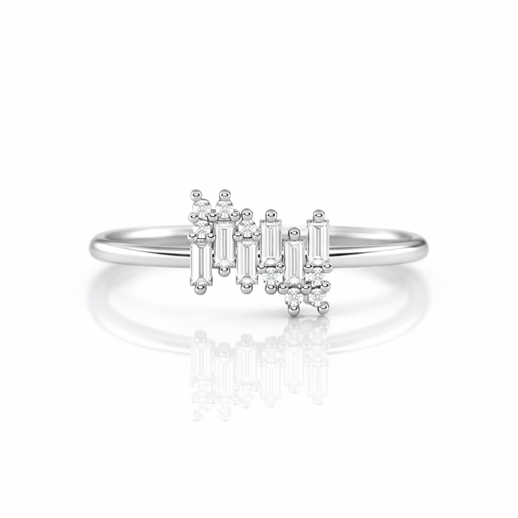Dainty Baguette Ring Zig Zag Diamond Ring Round Cut Diamond Ring.
