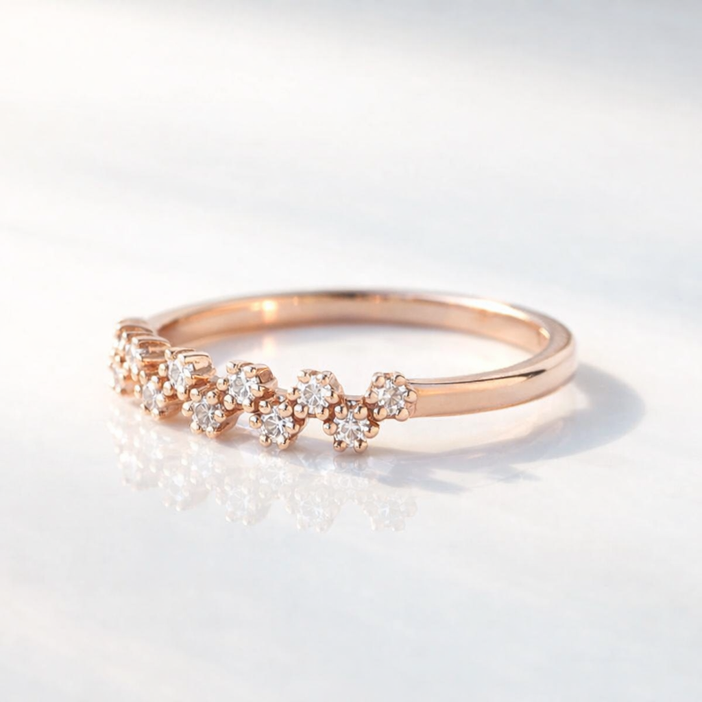 Elegant Zig Zag Wedding Band In Rose Gold With Prong Setting
