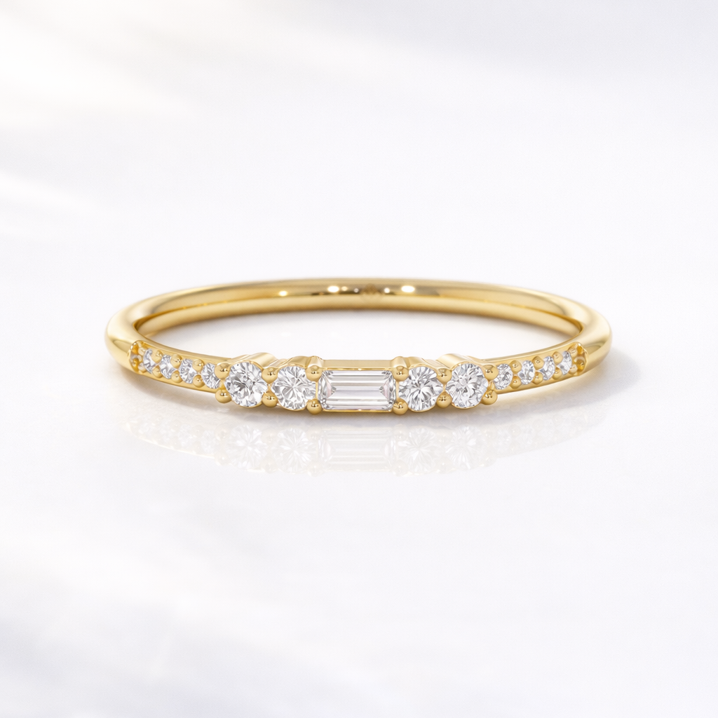 Baguette And Round Cut Natural Diamond Wedding Band