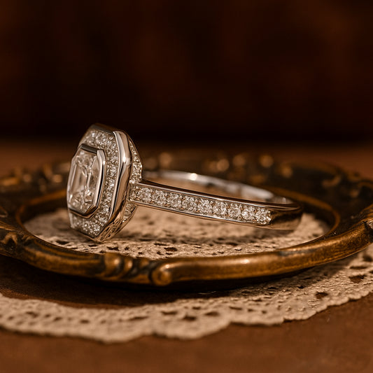 Promise Rings Asscher Cut Diamond Halo Anniversary 10K White Gold Ring