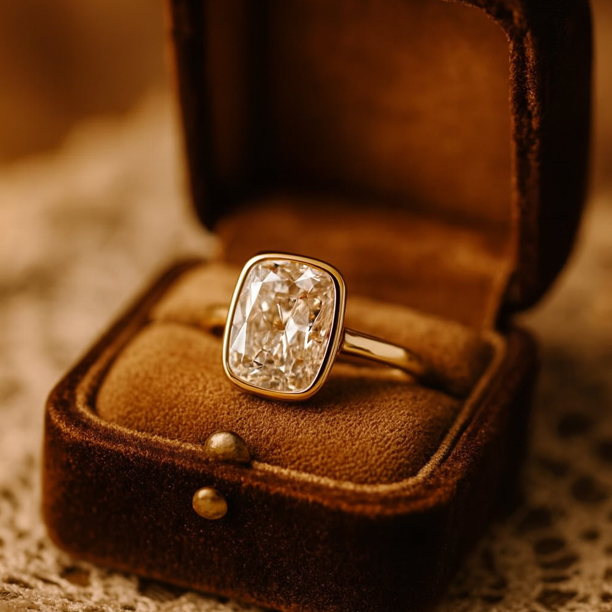 Married Rings Women Cushion Cut Bezel Set Diamond Bridal Wedding Rings