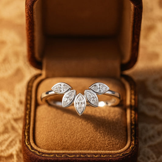 Ring Marriage Delicate Marquise Diamond Ring 10K Rose Gold Cluster Design