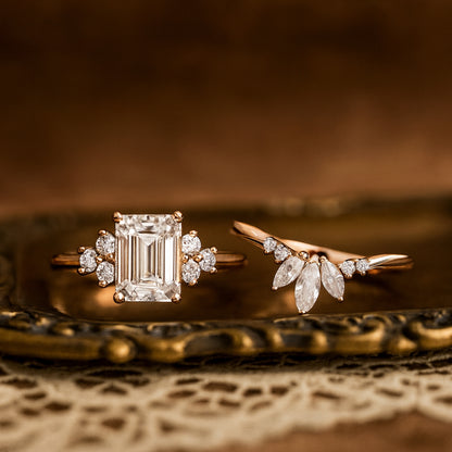 Guy Wedding Rings Emerald Cut Diamonds Engagement Crown Band Set Rings