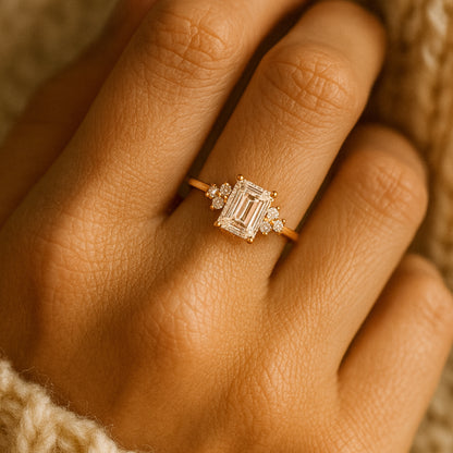 Guy Wedding Rings Emerald Cut Diamonds Engagement Crown Band Set Rings