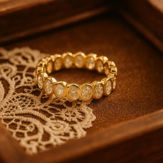Women Marriage Rings Bezel Set Diamond Eternity Band Rose Gold Wedding