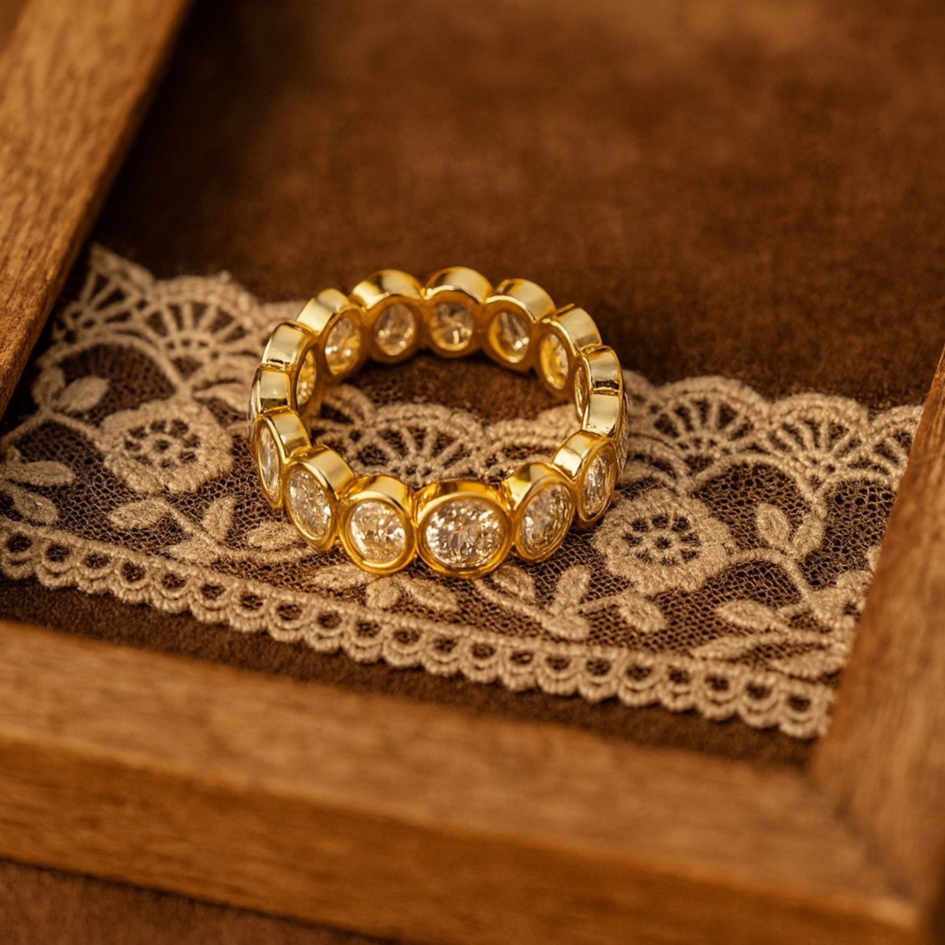 Women Marriage Rings Bezel Set Diamond Eternity Band Rose Gold Wedding