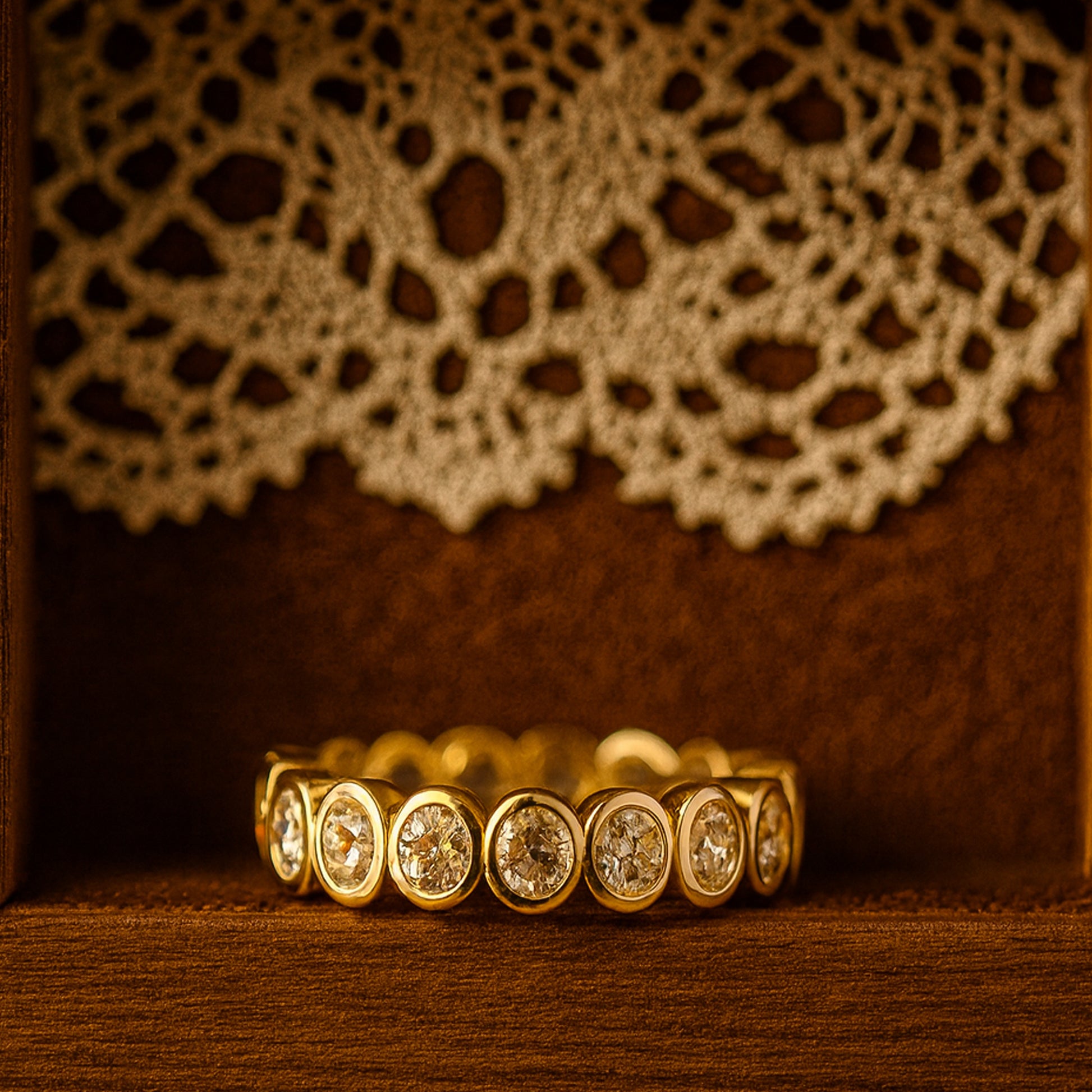 Women Marriage Rings Bezel Set Diamond Eternity Band Rose Gold Wedding