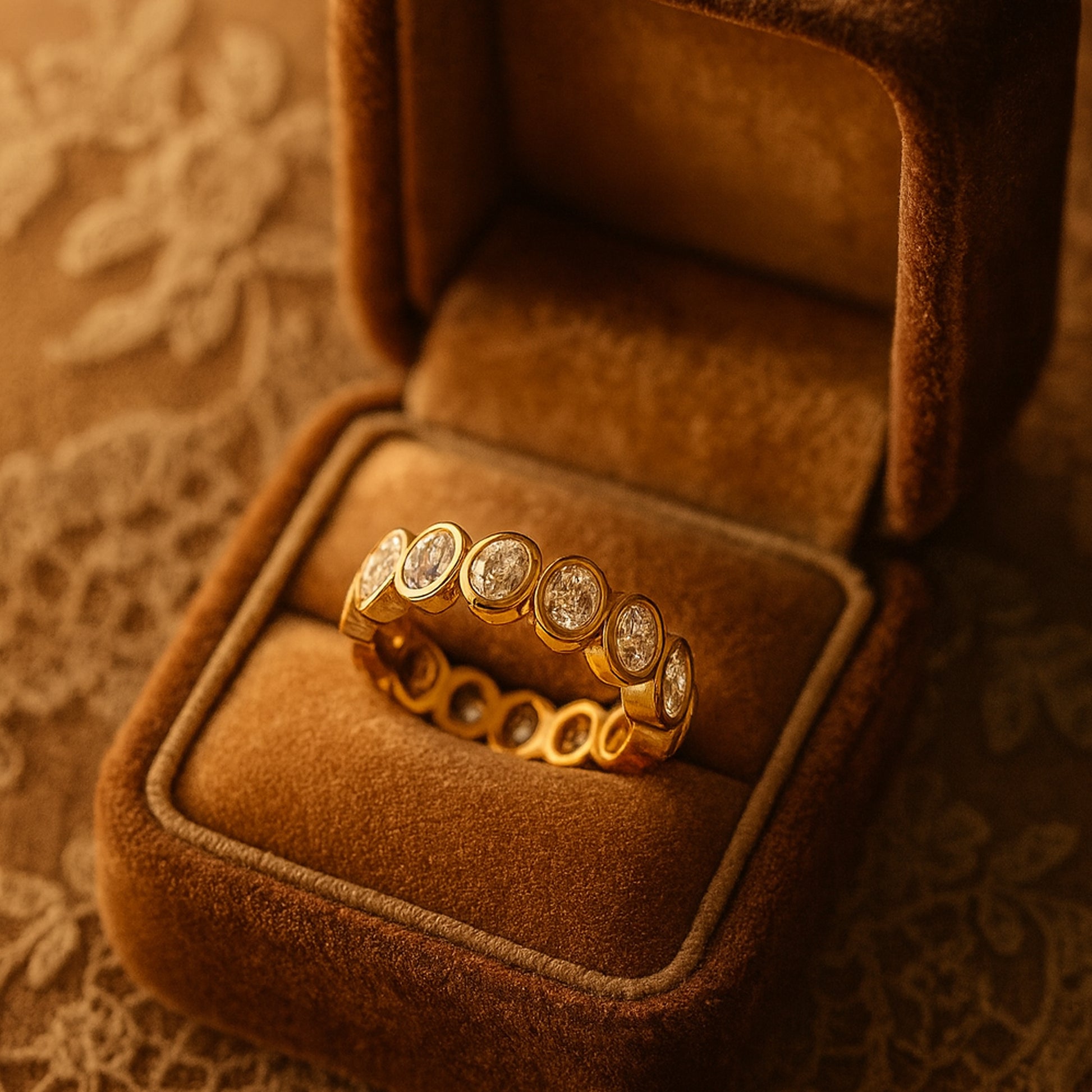 Women Marriage Rings Bezel Set Diamond Eternity Band Rose Gold Wedding