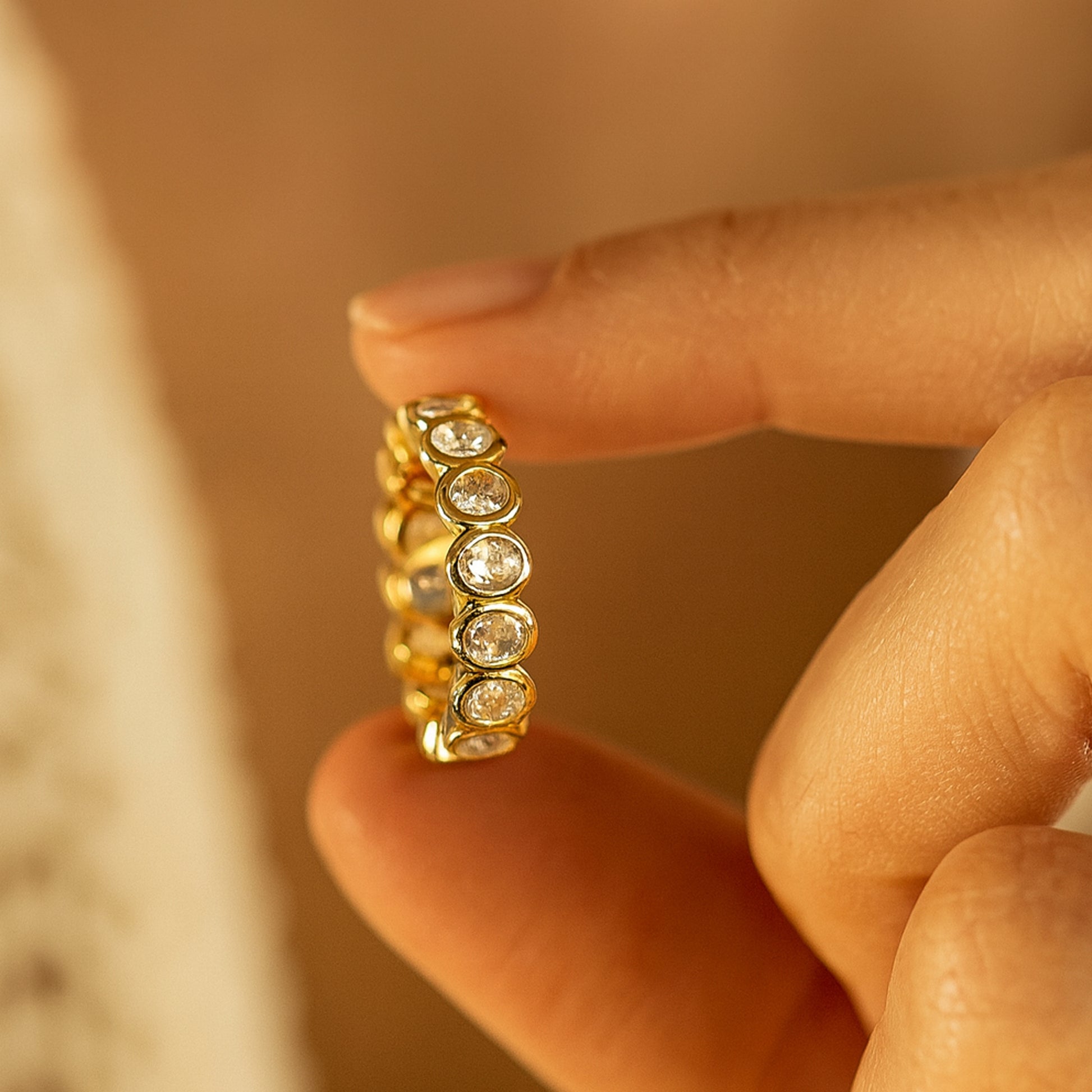 Women Marriage Rings Bezel Set Diamond Eternity Band Rose Gold Wedding