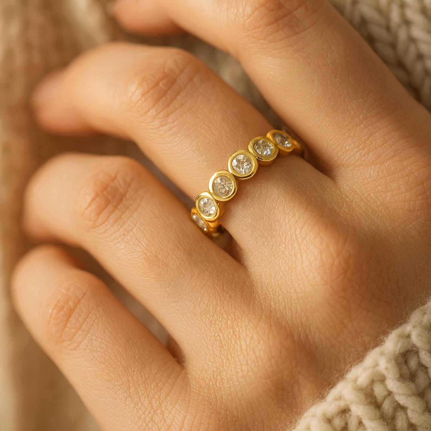 Women Marriage Rings Bezel Set Diamond Eternity Band Rose Gold Wedding