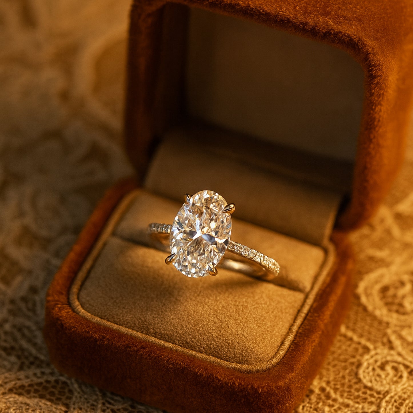 Married Ring Women Oval Cut Diamond Engagement Ring Rose Gold Pave Band