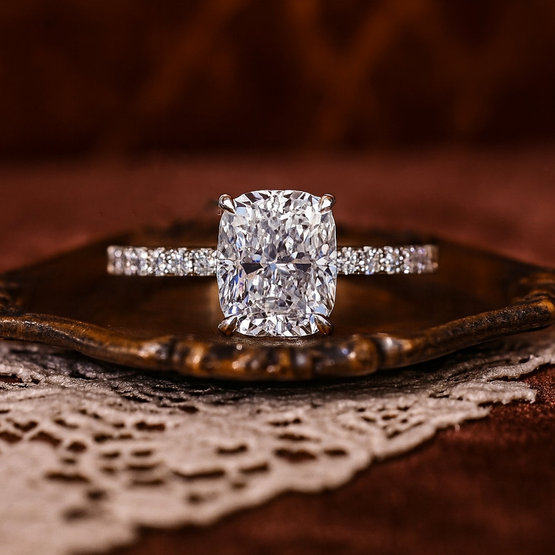Women's Rings Wedding Cushion Cut Diamonds Engagement Rings Pave Band