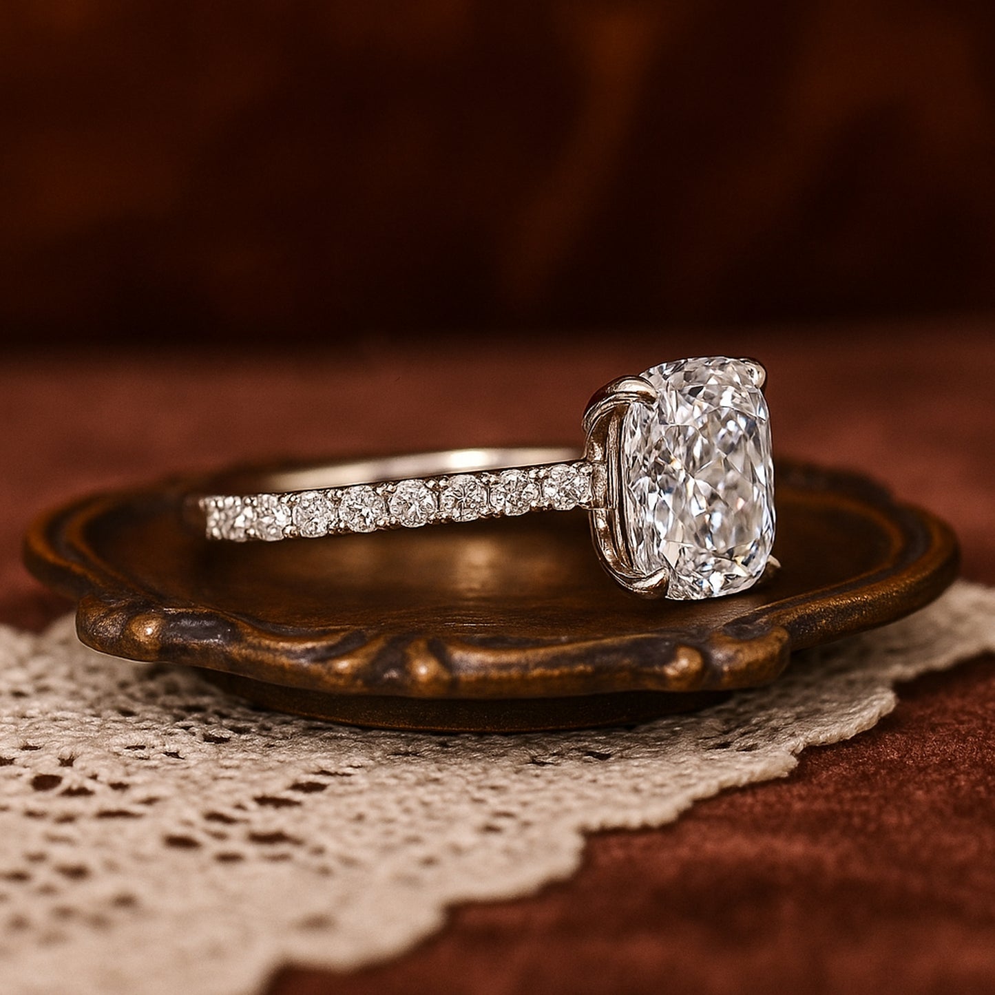 Women's Rings Wedding Cushion Cut Diamonds Engagement Rings Pave Band
