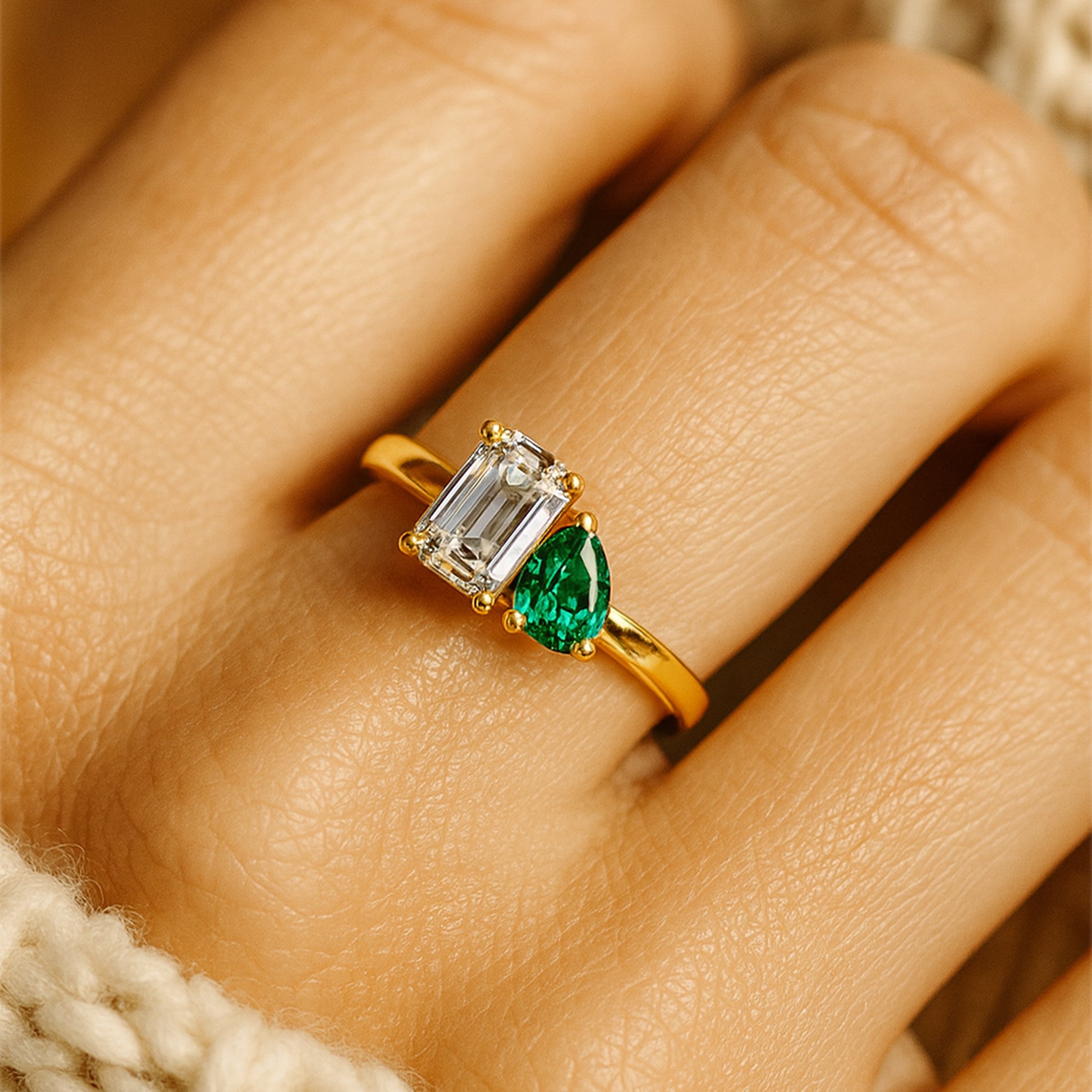 Two Stone Engagement Ring - Engagement Green Gemstones Rings