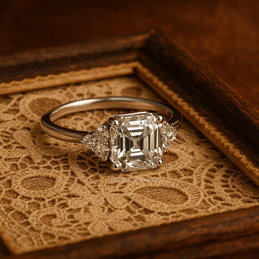 September Born Birthstone Asscher Cut Diamond Engagement 10K Gold Ring