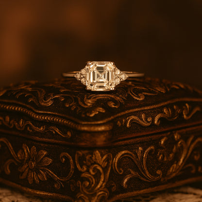 September Born Birthstone Asscher Cut Diamond Engagement 10K Gold Ring