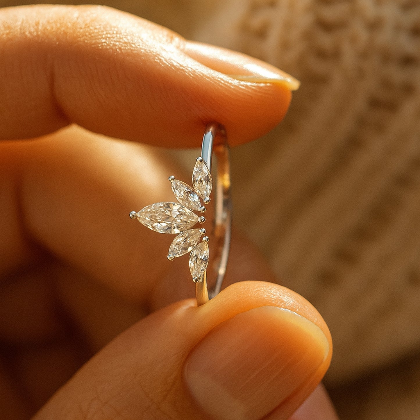Married Ring Women Marquise Diamond Crown Gold Five Stone Design Rings
