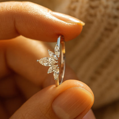 Married Ring Women Marquise Diamond Crown Gold Five Stone Design Rings