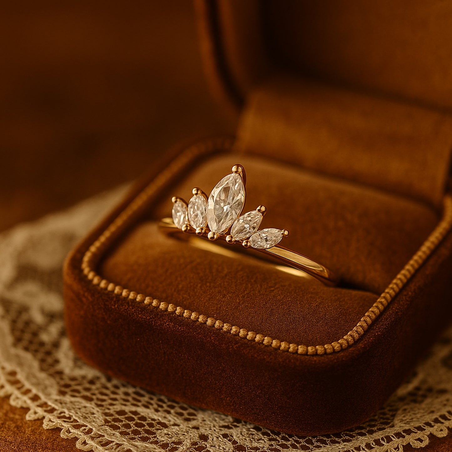 Married Ring Women Marquise Diamond Crown Gold Five Stone Design Rings