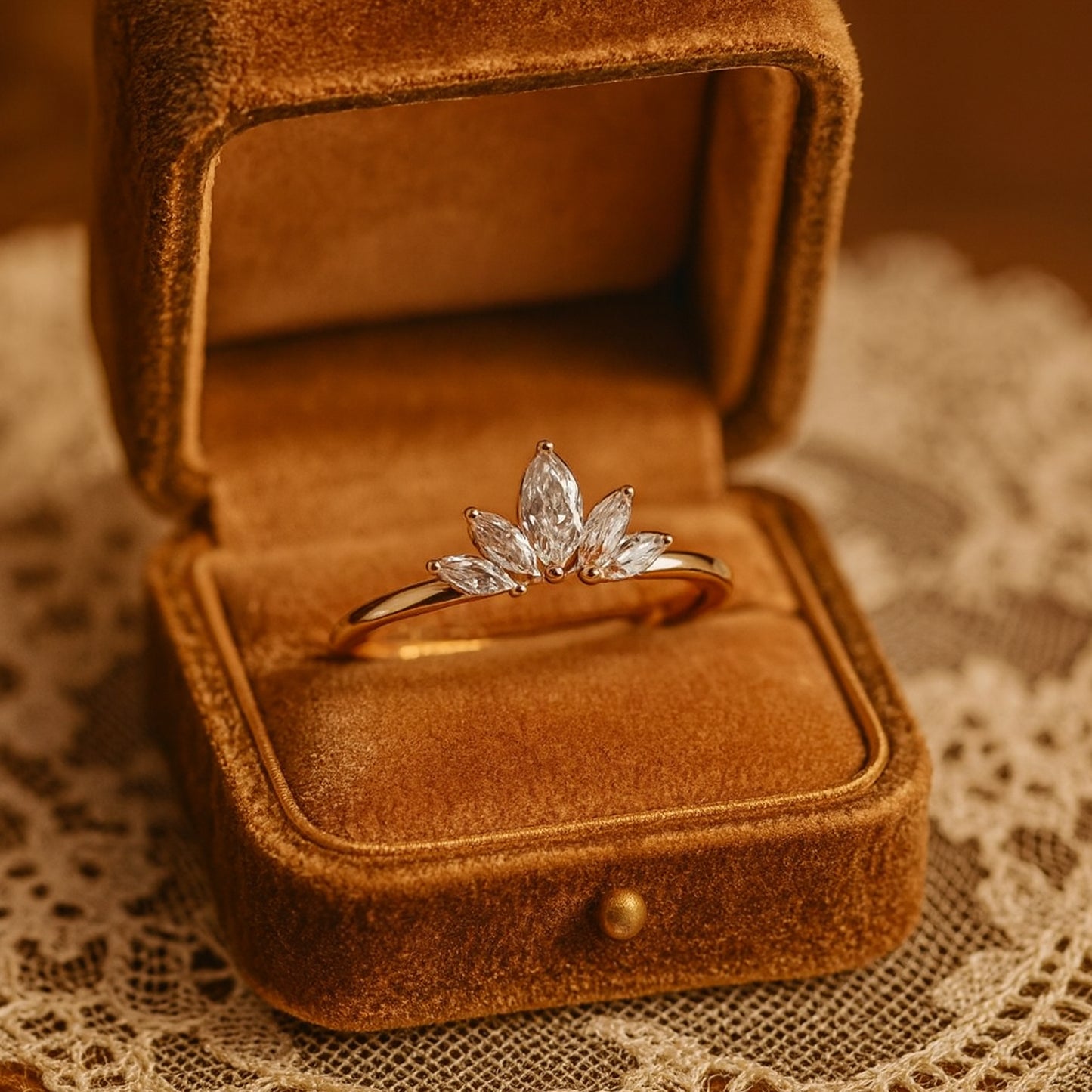 Married Ring Women Marquise Diamond Crown Gold Five Stone Design Rings
