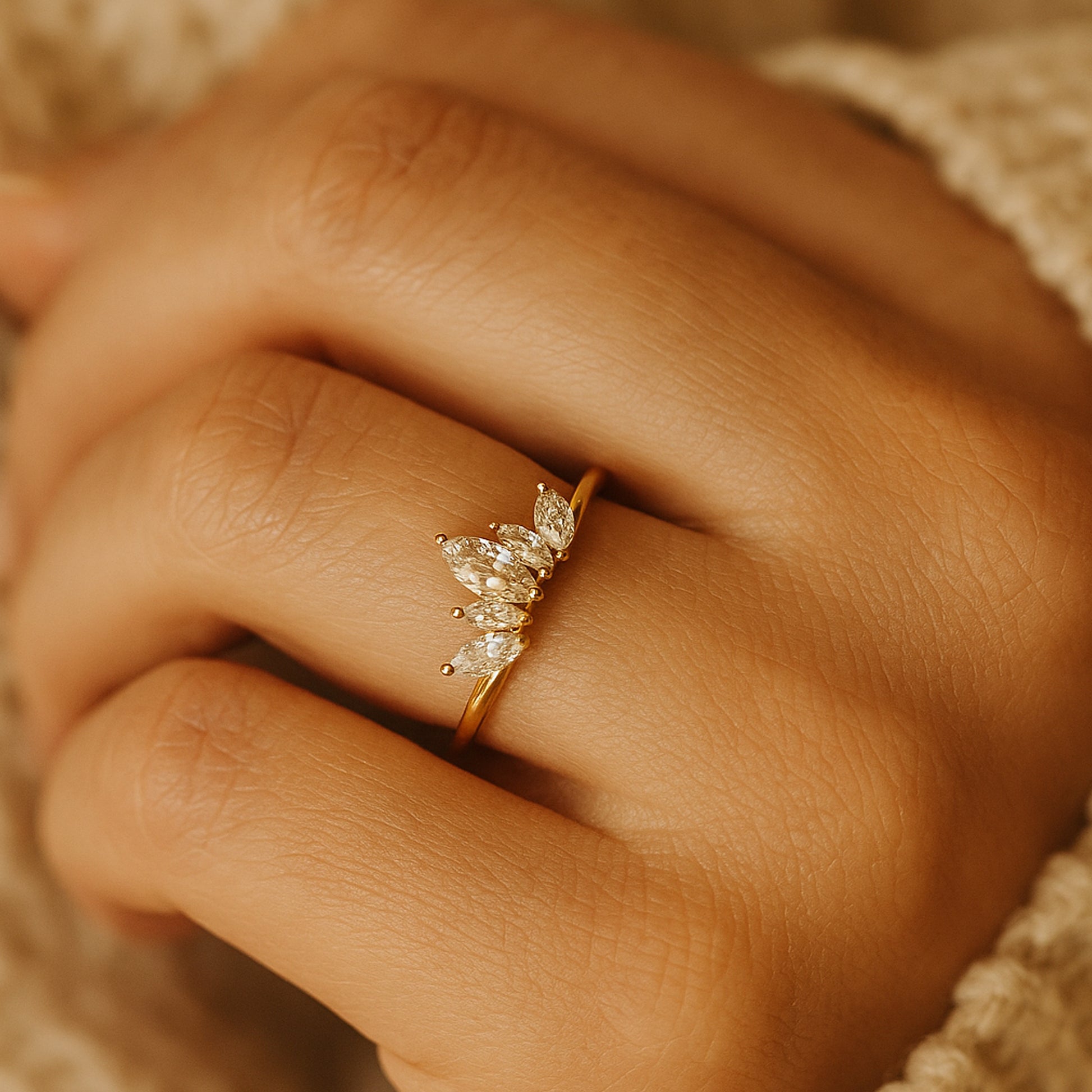 Married Ring Women Marquise Diamond Crown Gold Five Stone Design Rings
