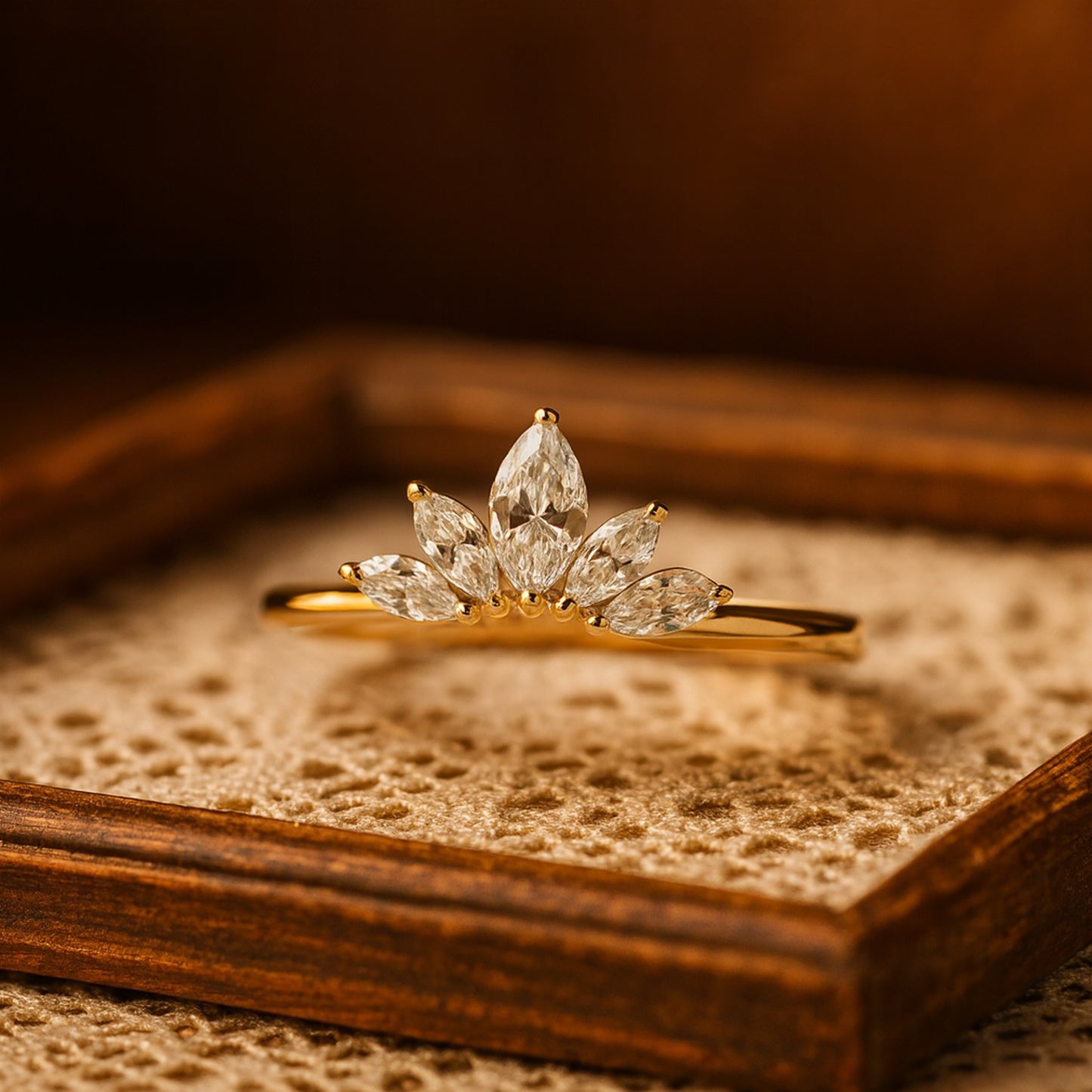 Married Ring Women Marquise Diamond Crown Gold Five Stone Design Rings