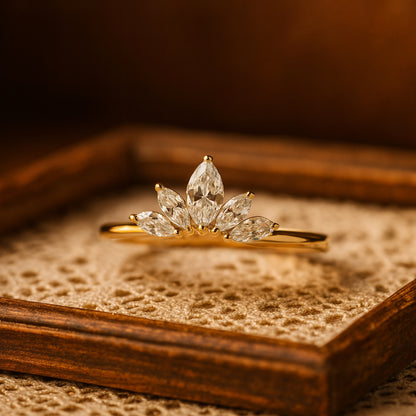 Married Ring Women Marquise Diamond Crown Gold Five Stone Design Rings