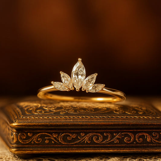 Married Ring Women Marquise Diamond Crown Gold Five Stone Design Rings